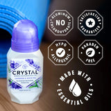 CRYSTAL Aluminum Free Mineral Deodorant Roll-On for Women & Men, Lavender & White Tea - Paraben Free - Certified Cruelty Free & Vegan Deodorant - 2.25 Fl Oz (Pack of 3)